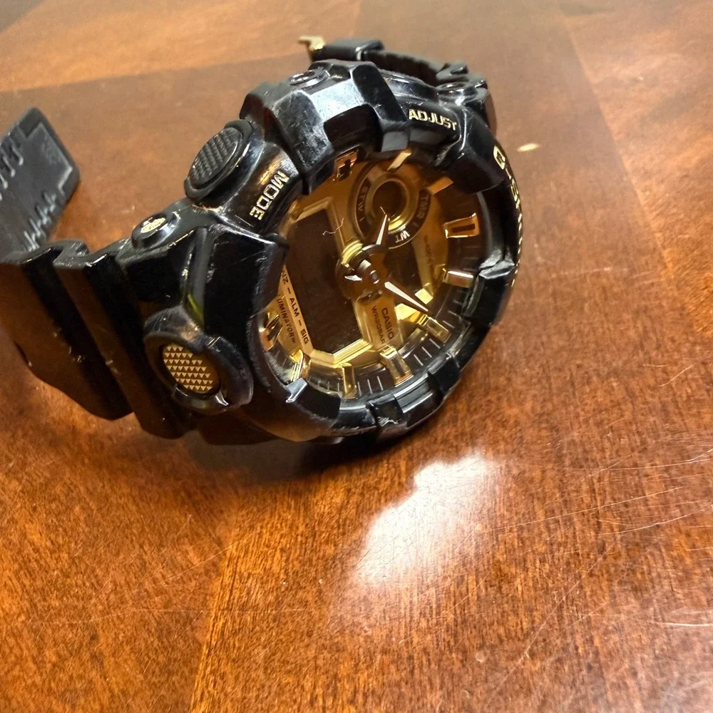 Casio G-Shock GA-710GB Black Gold Analog Digital Watch 5522 Shock Resist 200M